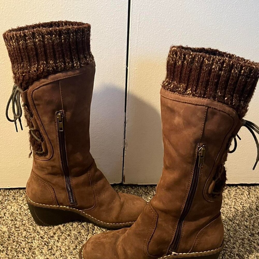 Ugg Australia Skylair Size 7 Suede Leather Knitted Cuff Cottagecore Winter - Picture 3 of 8